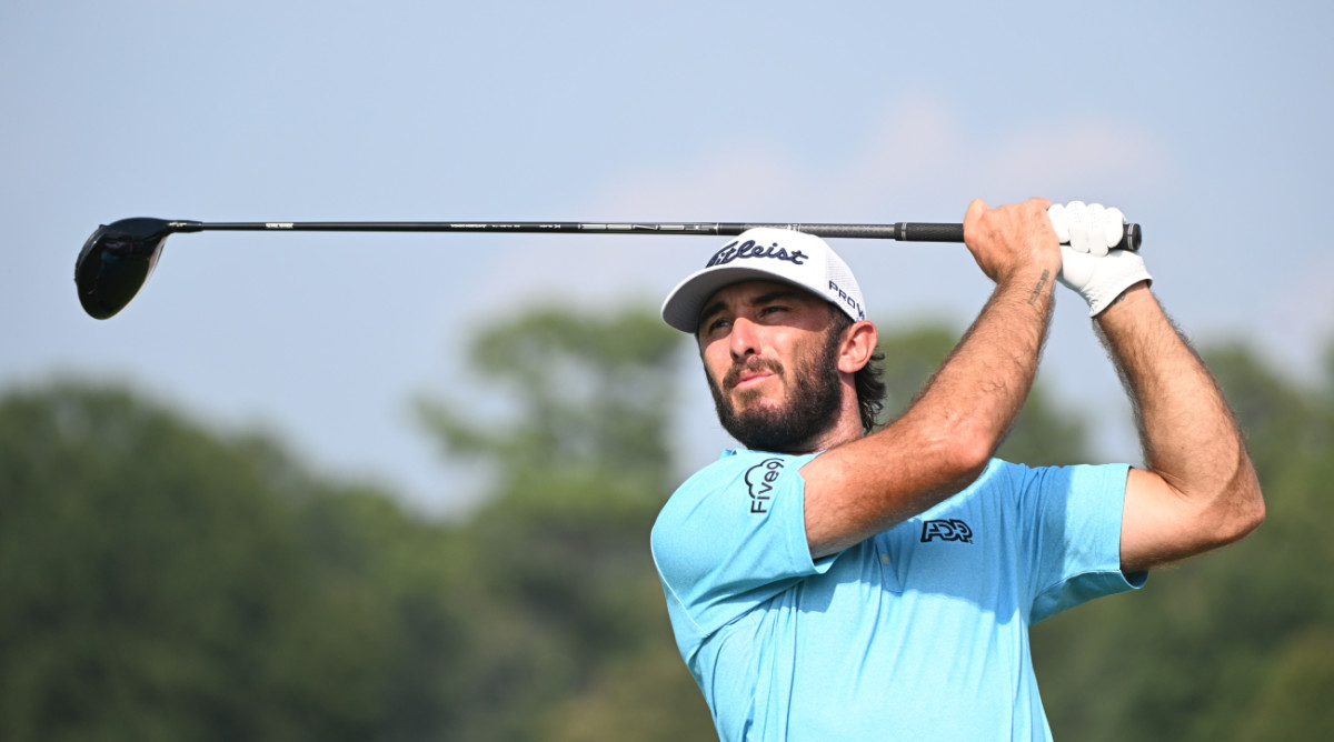 Max Homa tees off at the TOUR Championship golf tournament at East Lake Golf Club.